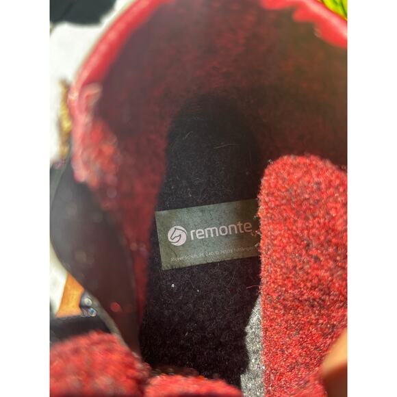 Remonte Leather Ankle Boots Wool Plaid Panels Zip Entry Lace Up EU 38 Chunky - Picture 9 of 10